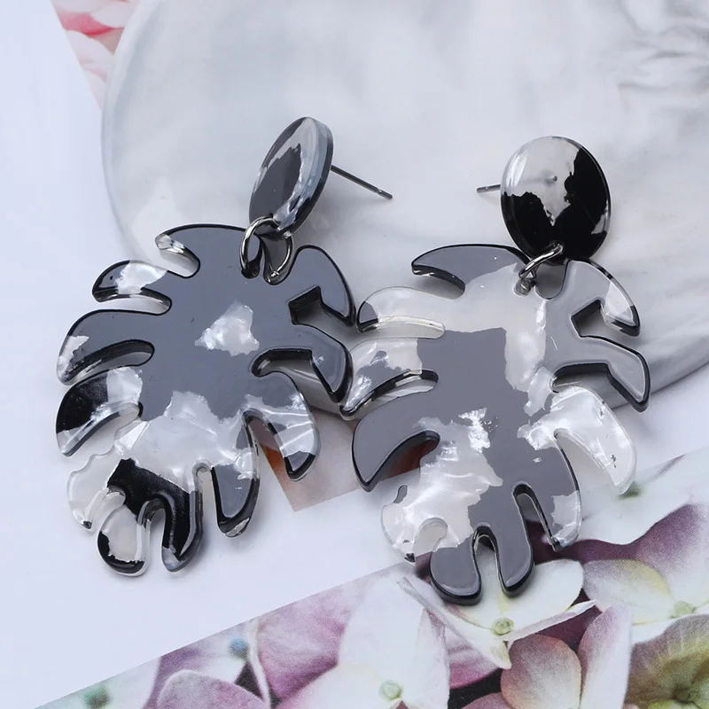 Простые геометрические висячие серьги с листьями 5 цветов новые акриловые модные