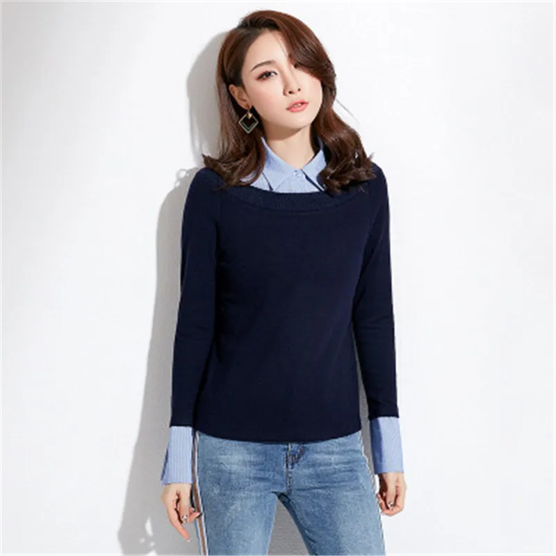2018 autumn and winter women's temperament sweater shirt Slim lapel knit bottoming | Женская одежда
