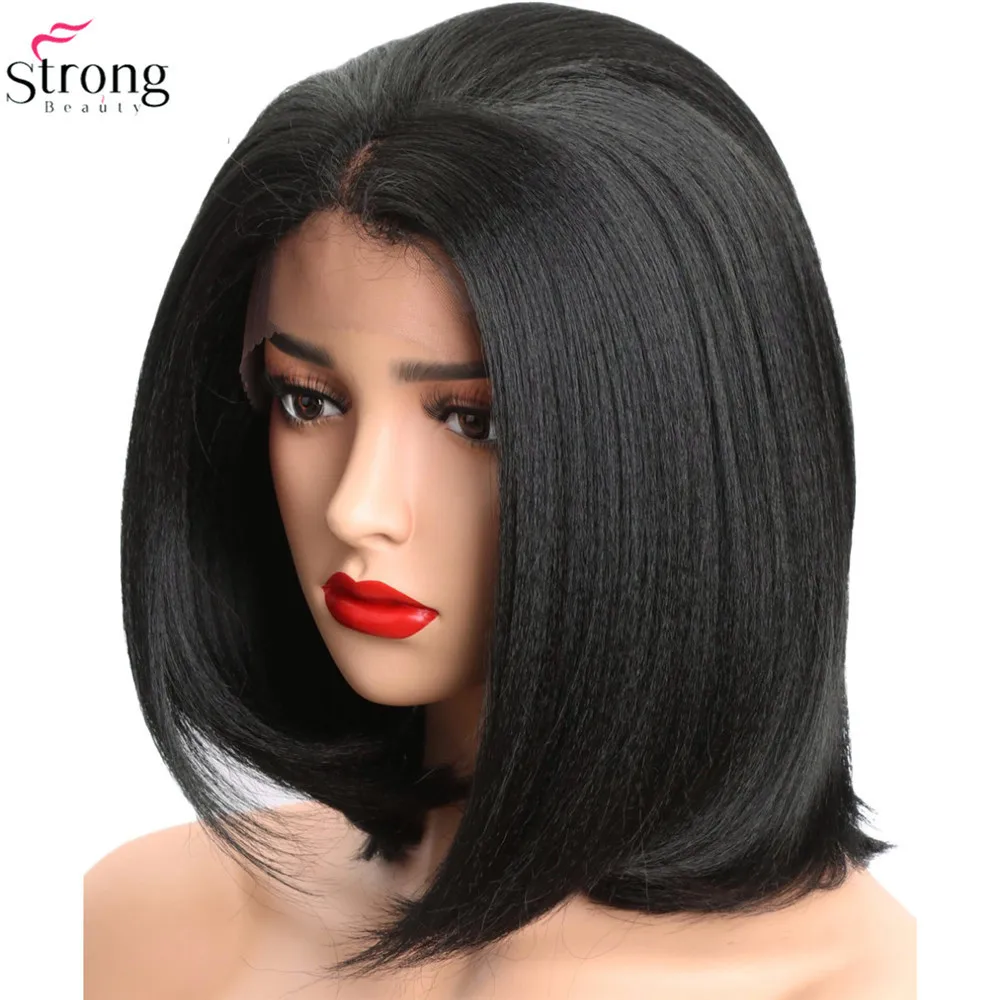 Black ZYD1ZYLFW-63A StrongBeauty парики на кружеве для женщин яки прямые волосы черный синтетический кружевной парик Боб - Цвет: Black ZYD1ZYLFW-63A