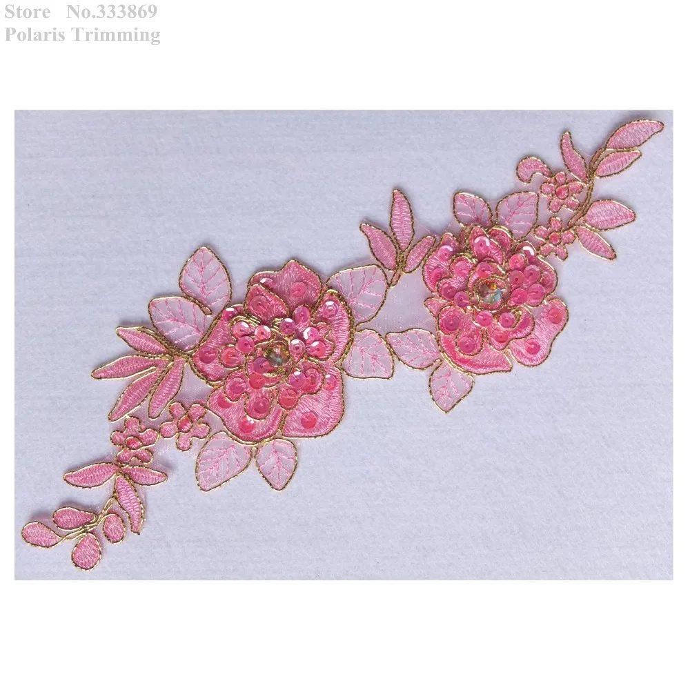 Free Shipping 2pcs/lot x New Pink Flower Embroidery Sequined Beaded Stoned Lace Applique Trim Patches Sewing DIY Crafts PBNC109C | Дом и сад