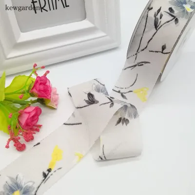 Kewgarden 1," 38 мм печатные цветочные шифоновые ленты вручную изготовленная лента DIY бант атласная Упаковочная Лента Riband 25 ярдов/рулон