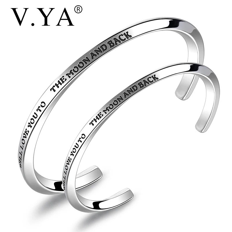 Модные открытые браслеты манжеты V.YA из нержавеющей стали с надписью I LOVE YOU TO THE MOON