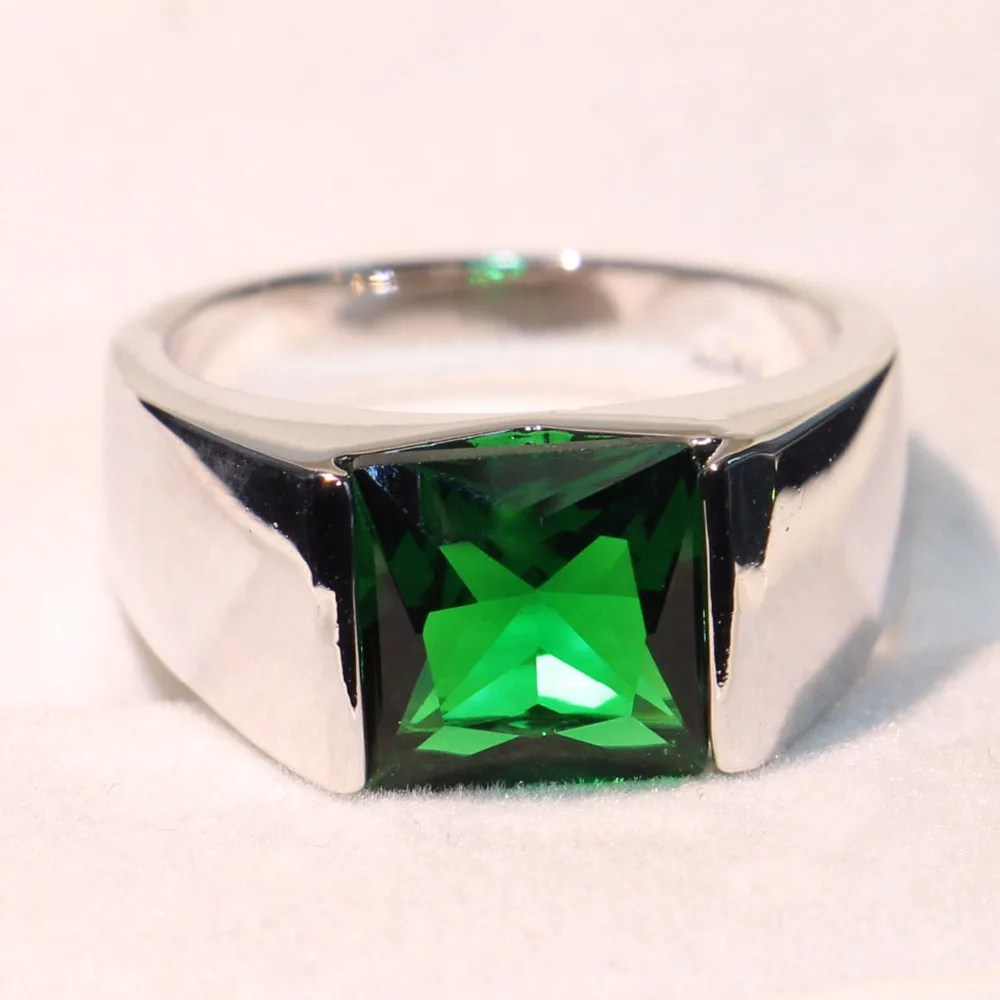 

Drop Shipping Solitaire Luxury Jewelry 925 Sterling Silver Filled Princess Green 5A Cubic Zirconia Men Engagement Band Ring Gift