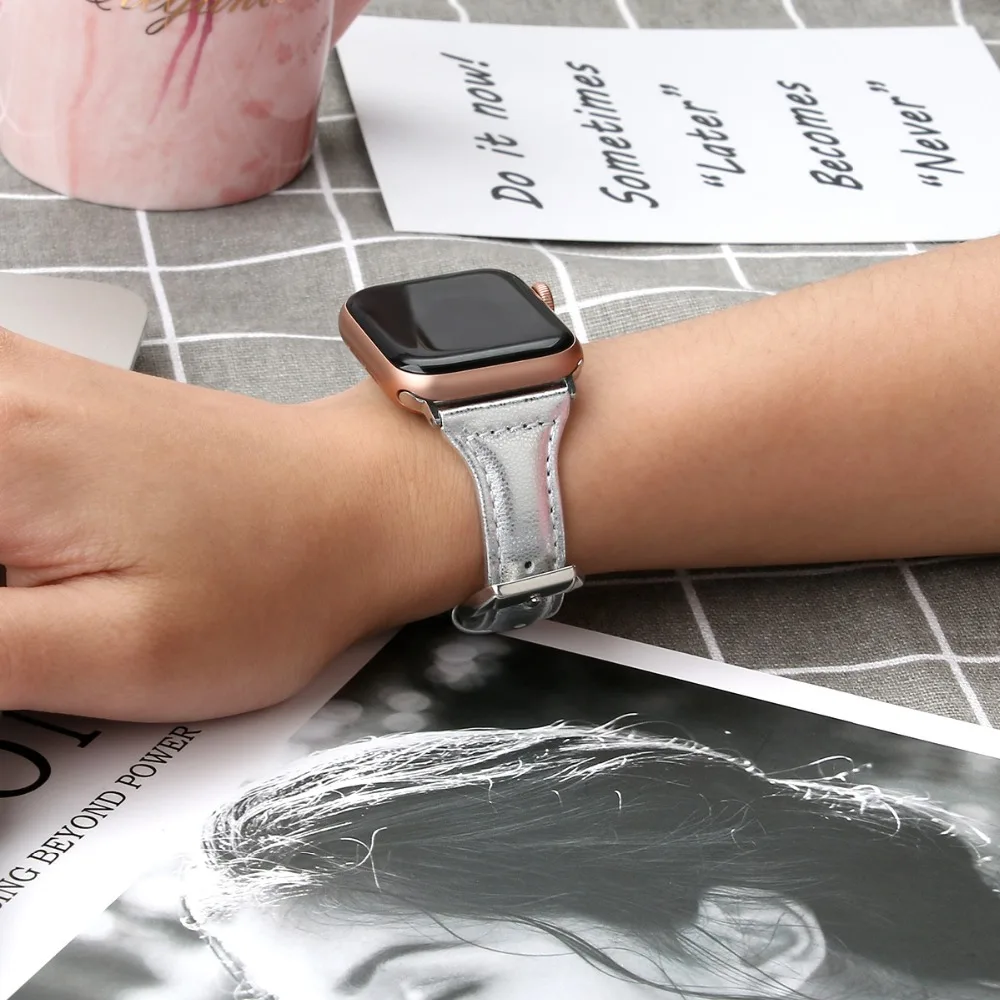 Ремешок для Apple Watch кожаный Bnad 38 мм 42 мм 40 мм 44 мм розовое золото серебристый ремешок для Apple Watch браслет серии 4 3 2 1 для женщин
