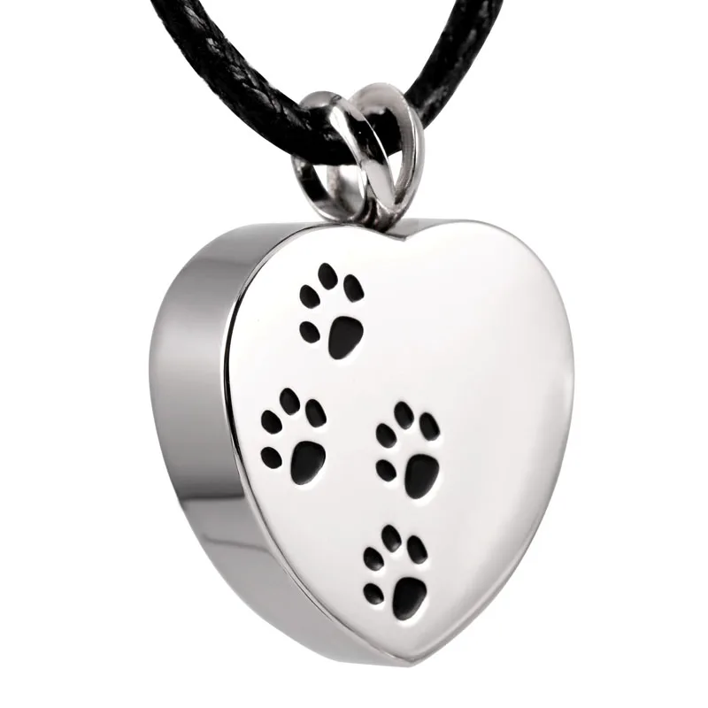 

IJD2479 Four Pet Paw Print Heart Shaped Casket Stainless Steel Cremation Keepsake Necklace Hold Ashes Urn Memorial Jewelry