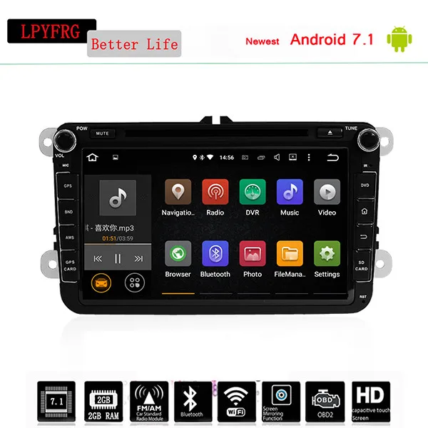 Android 7 1 2Din четырехъядерный 8-дюймовый автомобильный gps-навигация DVD для VW TIGUAN GOLF TOURAN