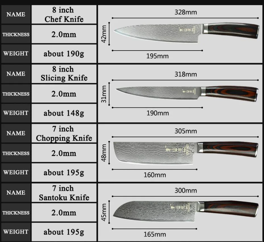 Цин кухонный нож японский дамасский стальной Santoku Кливер японские ножи