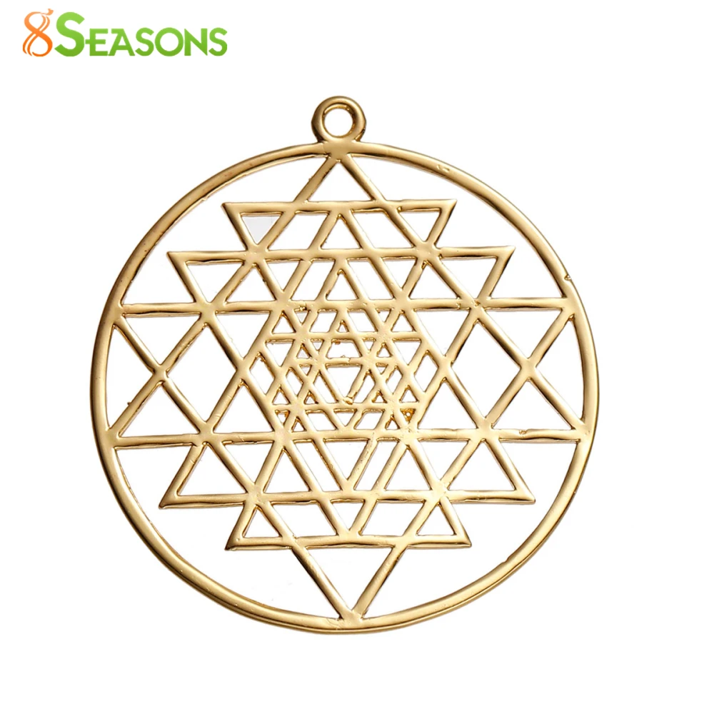 8 сезонов медные Sri Yantra медитационные подвески круглые золотые полые 39 мм(1 4/") x 35 мм(1 3/8"), 1 штука