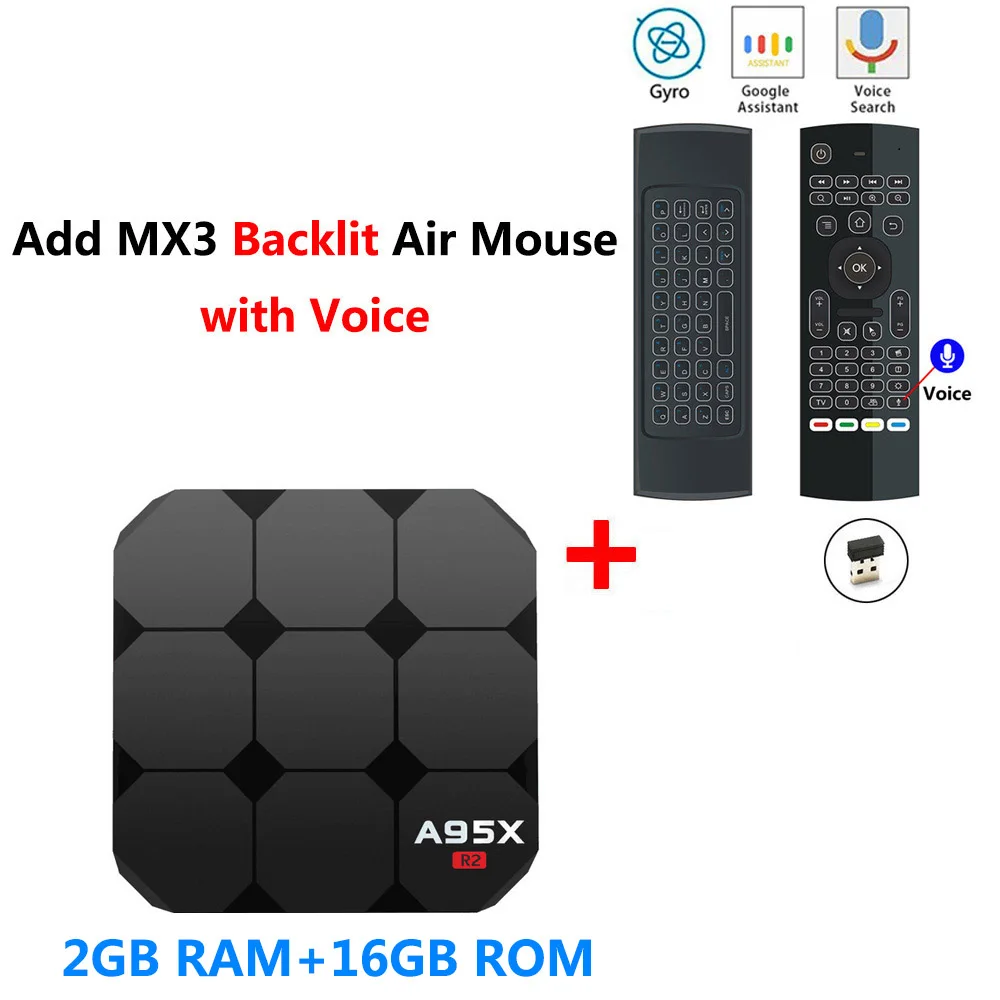 2GB16GB add MX3L mic A95X R2 Смарт ТВ приставка Android 7,1 Amlogic S905W четырехъядерный 2 ГБ DDR3 16 Гб rom телеприставка 4 к 3D H.265 2,4 ГГц Wifi HD медиаплеер - Цвет: 2GB16GB add MX3L mic