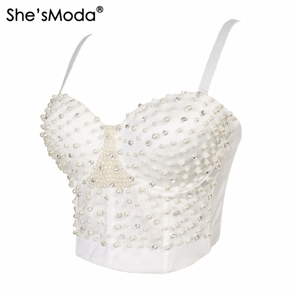 She'sModa жемчуг Bralet женщин бюстье бюстгальтер обрезанный Топ жилет размера плюс |