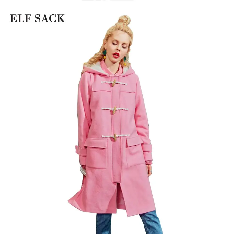 ELFSACK женские зимние шерстяные пальто консервативный стиль женская Смешанная