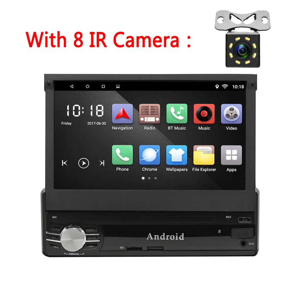 With 8 IR Camera AMprime 1 din Автомобильный мультимедийный видео плеер Android " сенсорный экран 1din Автомагнитола аудио стерео gps Wifi BT FM Авторадио Стерео - Цвет: With 8 IR Camera