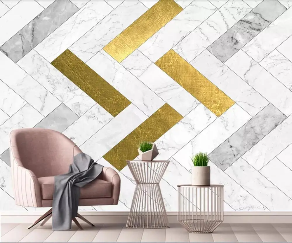 

Custom 3D wallpaper mural geometric gold Mosaic marbling TV background wall decorative painting