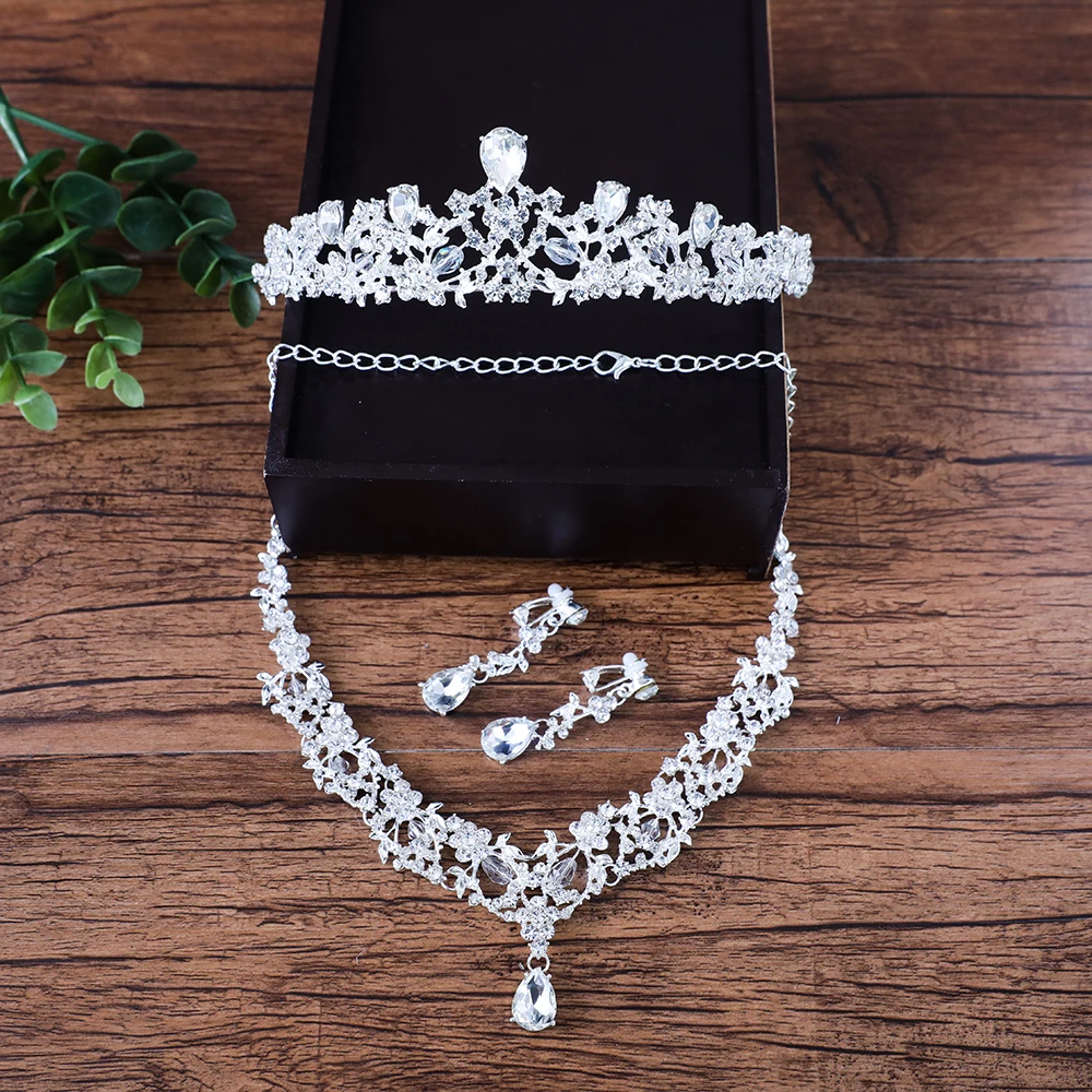 Модные свадебные ювелирные наборы со стразами 3 шт./компл. ожерелье серьги тиара