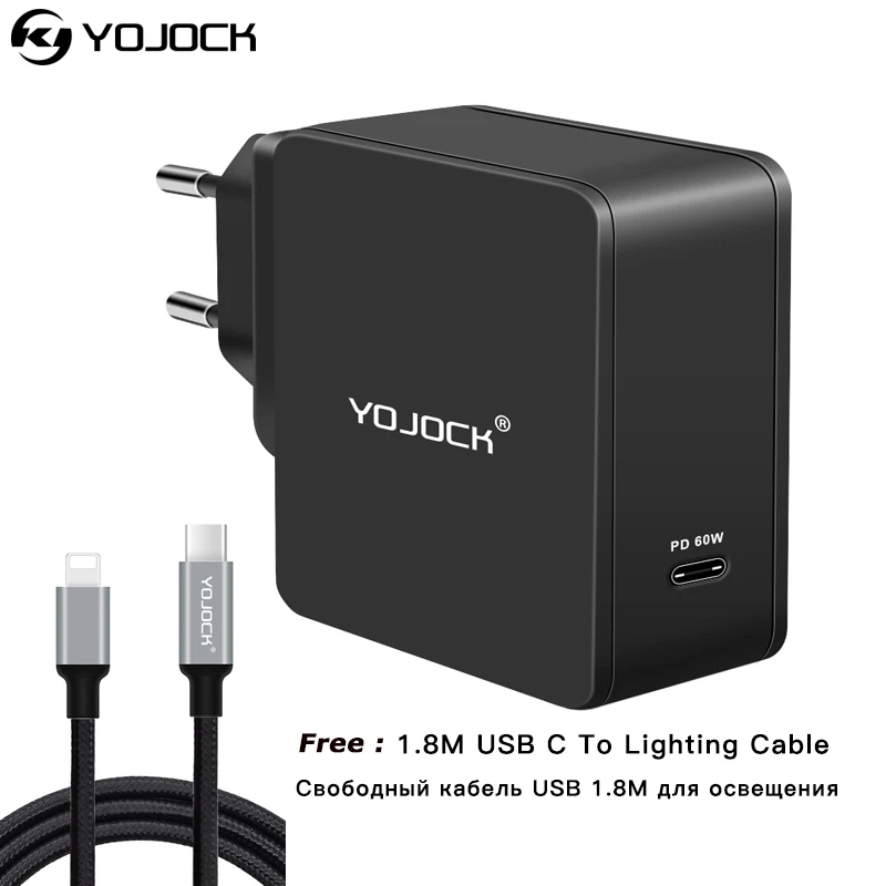 YOJOCK 60W USB C Wall PD зарядное устройство адаптер с доставкой питания для Apple MacBook/iPhone X Type
