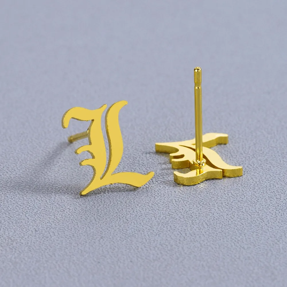 Chandler Fashion Big Brand L Letter Earrings Luxury Old English Letters Rose Gold Stainless Steel Hypoallergenic Earring | Украшения и