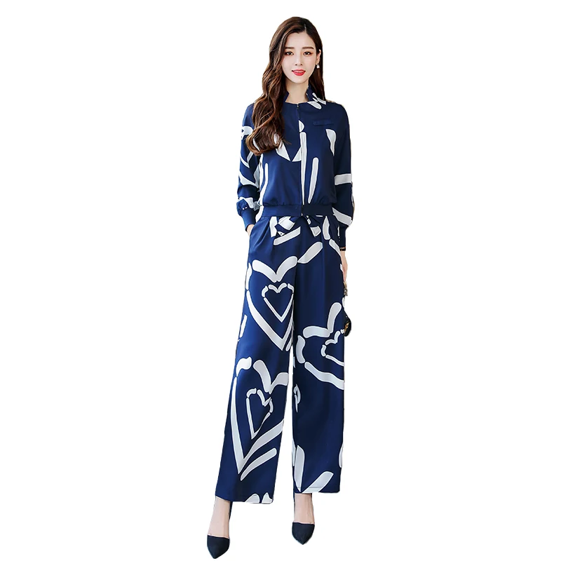 Fashion New 2019 Women 2 Piece Set Suit Female Long Sleeve heart printing Work Clothes Trousers Autumn Suits H014 | Женская одежда