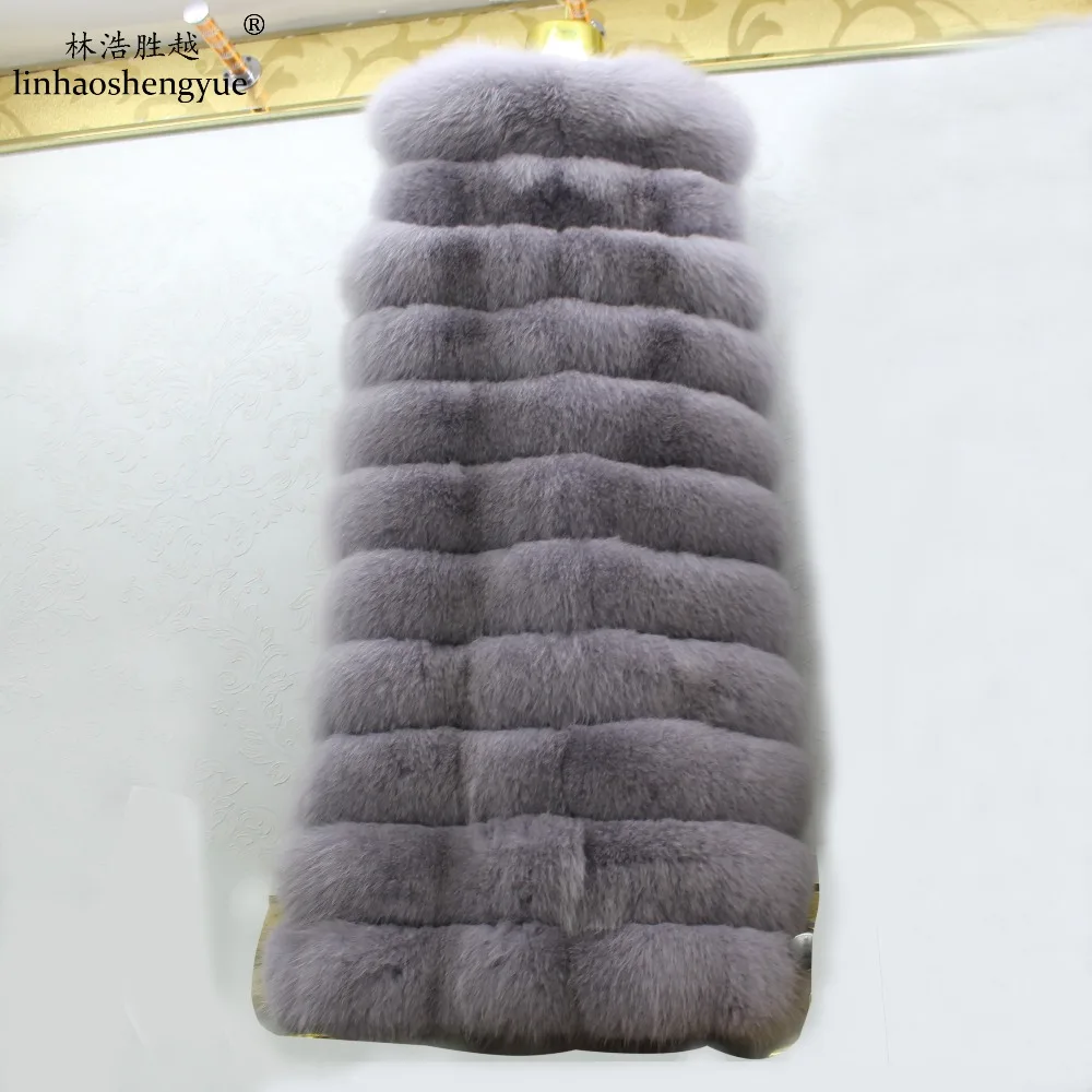 Linhaoshengyue Fashion Women 110 Long Real Fox Fur Vest Natural Fur