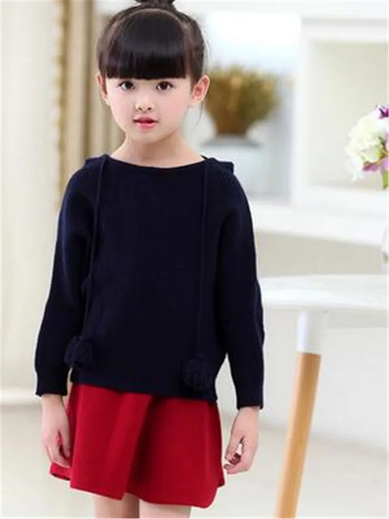 Новинка 2017 свитера для девочек пуловер с капюшоном свитер маленьких осенне