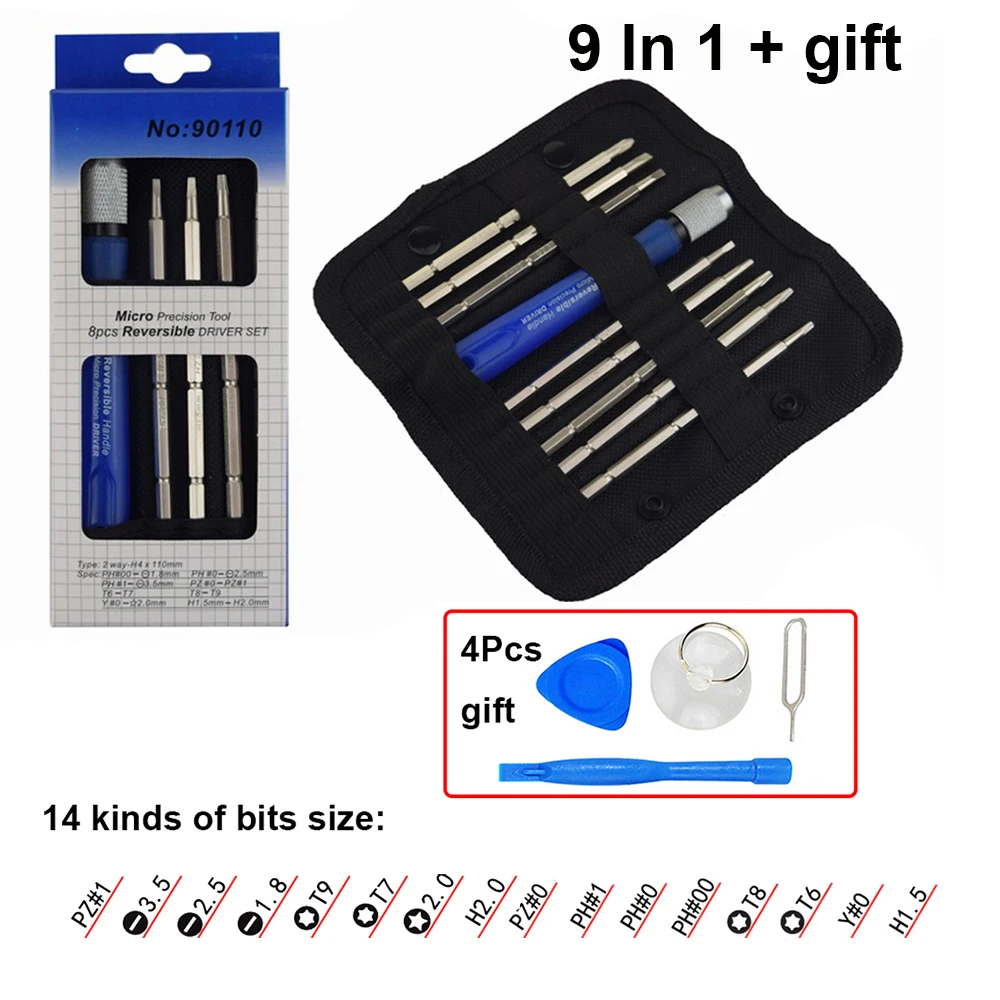 9 шт. 5 звезд 0 8 1 2 Torx T2 T4 T5 T6 PH00 PH000 щелевой набор драйверов для ремонта iPhone
