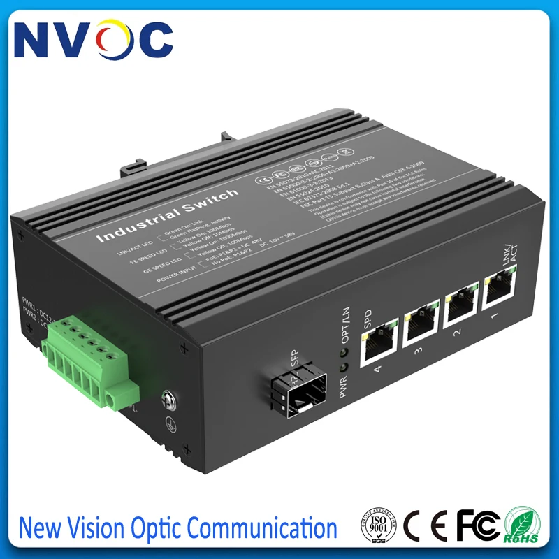 10/100 м 1SFP слот + 4RJ45 неуправляемый промышленный волоконно-оптический