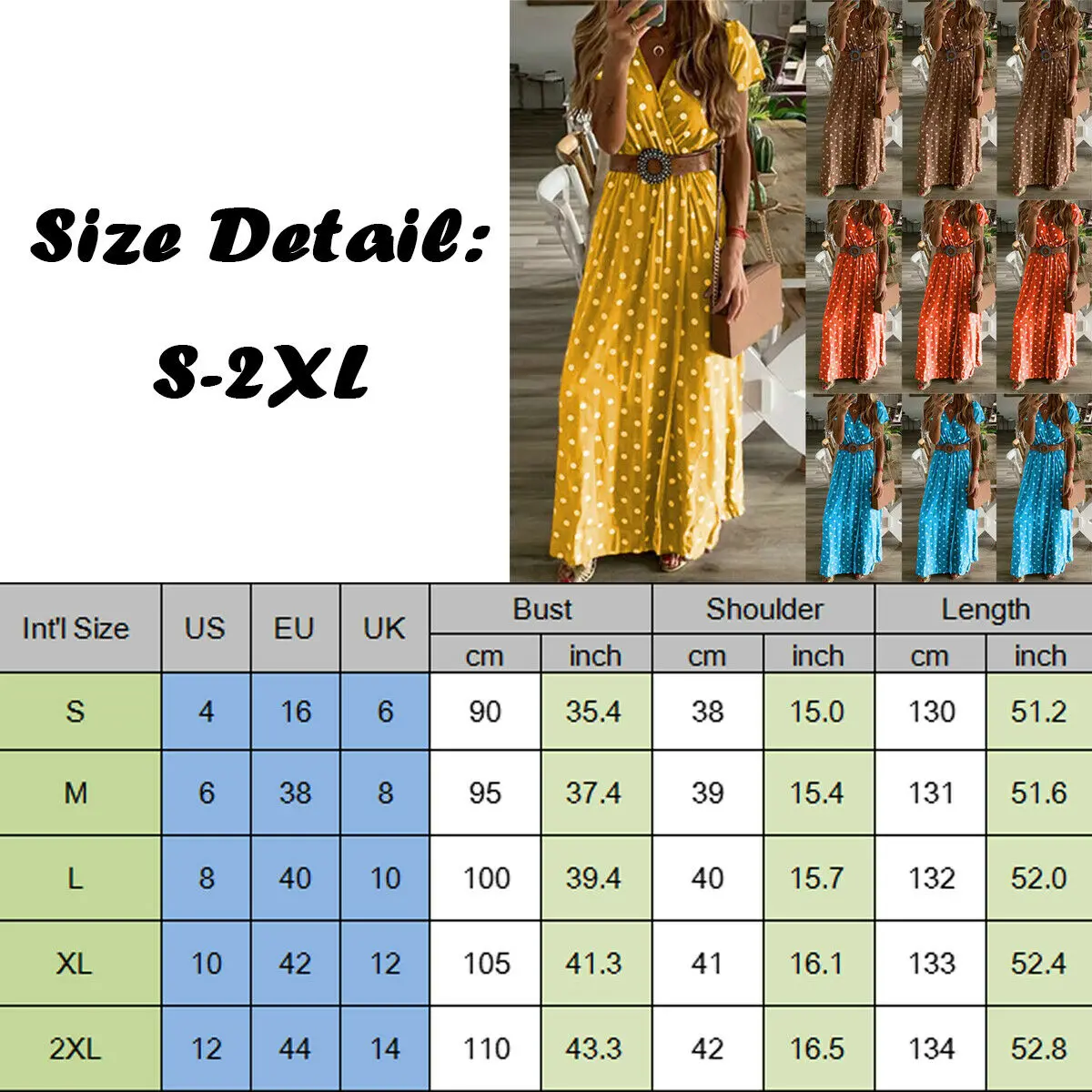

Fashion Women Boho Sexy Womens Summer Maxi Long Dress V-neck Short Sleeve Polka Dot Beach Evening Party Sundress Ladies Vestidos