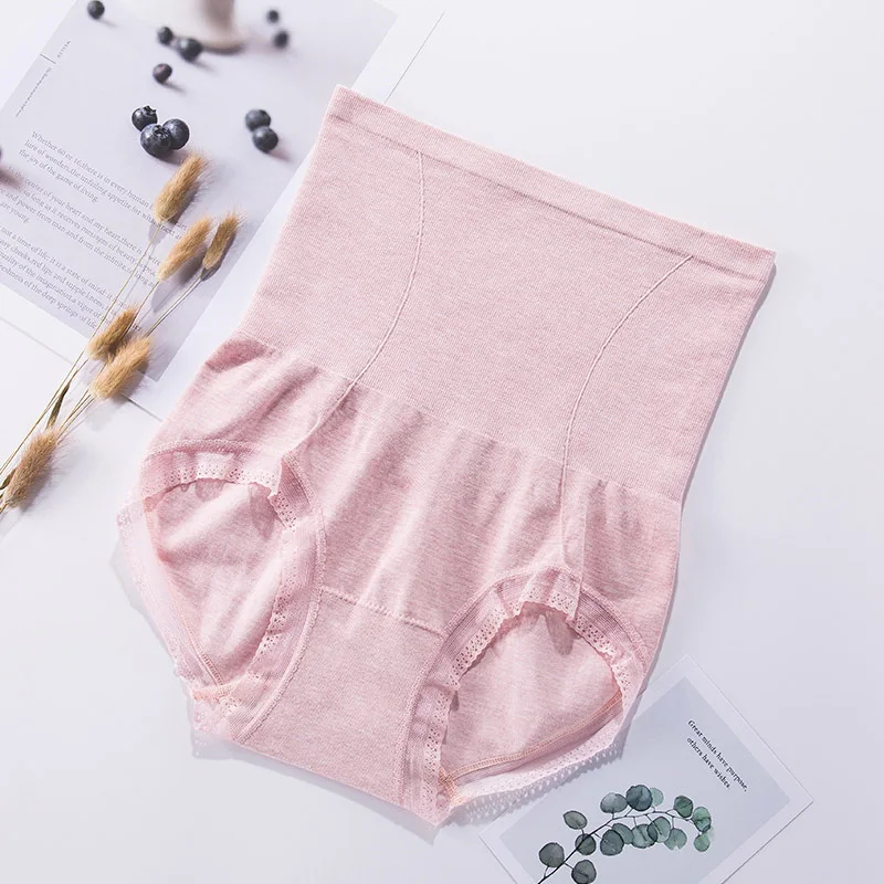 Pink LANGSHA, утягивающие женские трусики с высокой талией, корсет, боди, Корректирующее белье из мягкого хлопка, сексуальное кружевное нижнее белье для похудения - Цвет: Pink