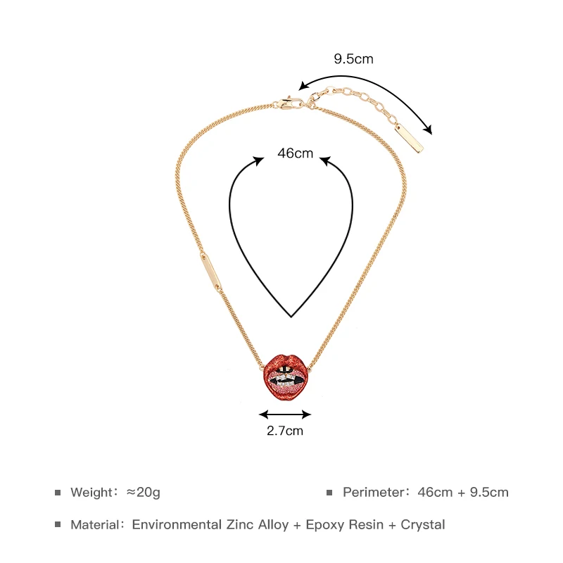 Ожерелье с красной эмалью в виде губ новинка 2019 ожерелье кулоном женская