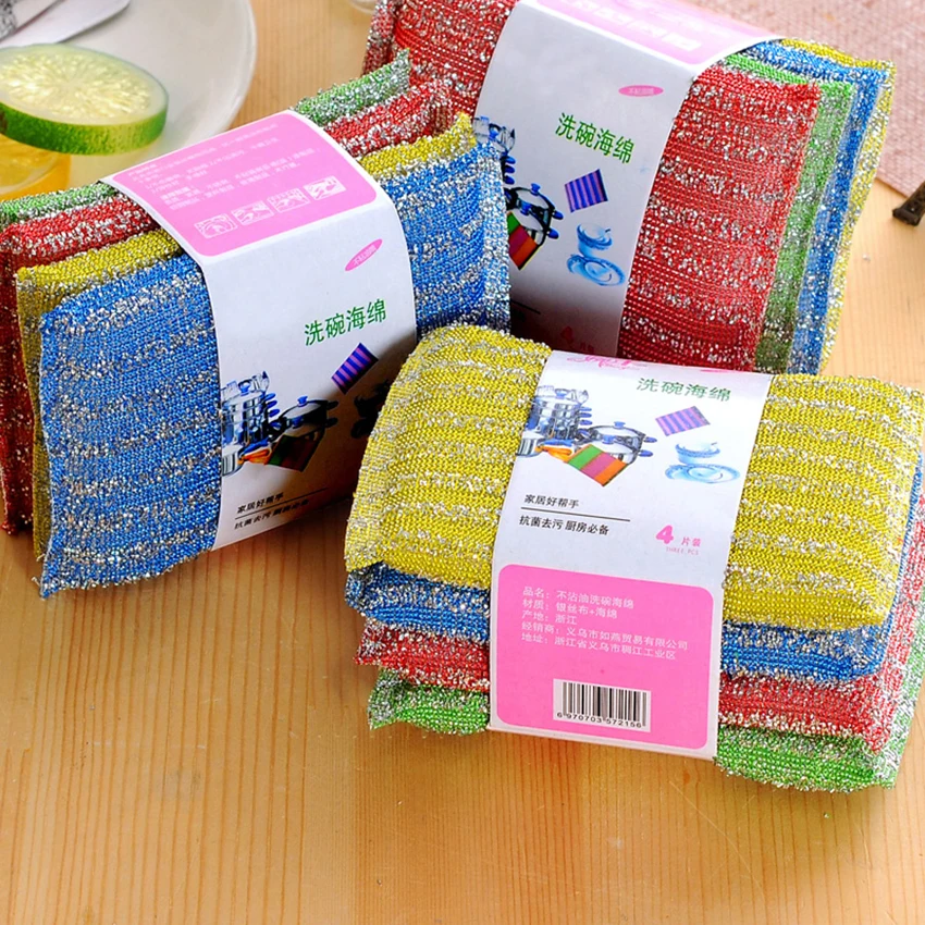 4pcs Sponges &amp Scouring Pads Kitchen dishwashing cloth absorbent dish rag brush pot durable kitchen cleaning | Дом и сад
