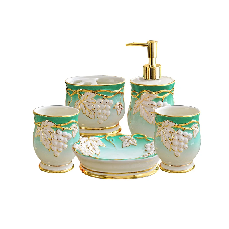 

style wash set, ceramic sanitary ware, five piece bathroom articles, top-grade tooth cup, mouthwash cup, wedding gift