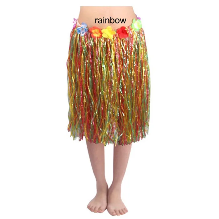 ranbow 30/40/60/80 см Пластик волокон для девушки и женщины, Женская Гавайская Юбка Хула хула травяной костюм с юбкой с цветочным рисунком танец хула платье Вечерние Гаваи пляж - Цвет: ranbow
