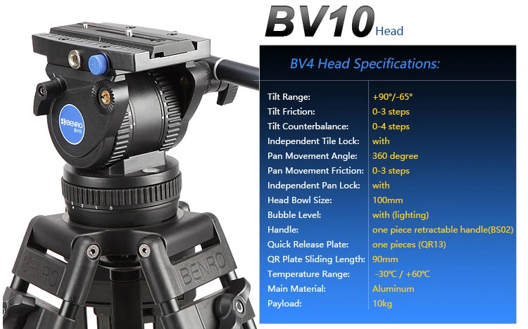 Benro BV6/BV4/BV8/BV10 серия штатив для камеры Регулируемый демпфирующий гидравлический PTZ фотография Профессиональный штатив