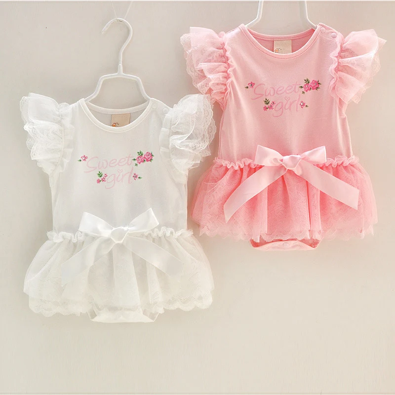 Newborn Girl Sleeveless Bodysuit Dress Baby Summer Clothing Cotton Lace Tutu 1piece Jumper Infant Girls Gift 3m 2018 New |