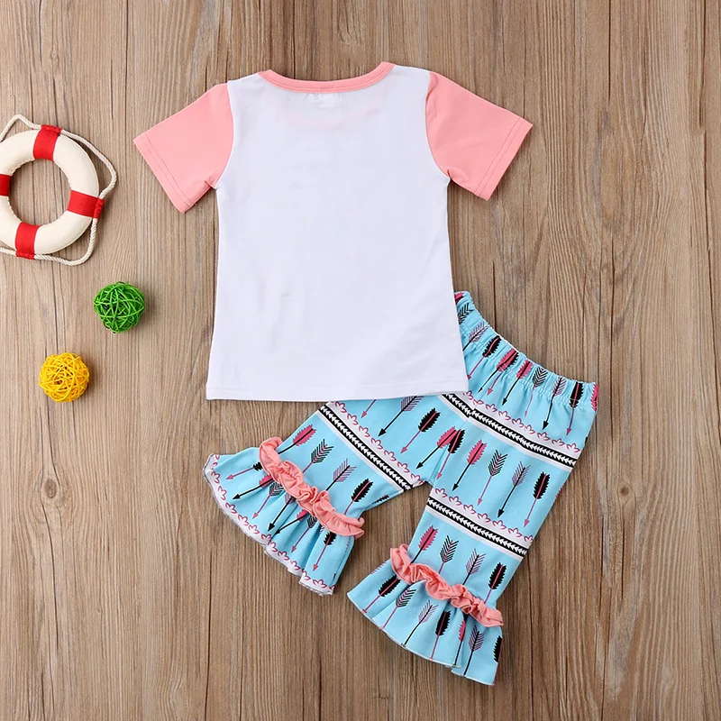 2 шт. хлопковая футболка с коротким рукавом и брюки оборками|girls clothing sets|clothing setskids