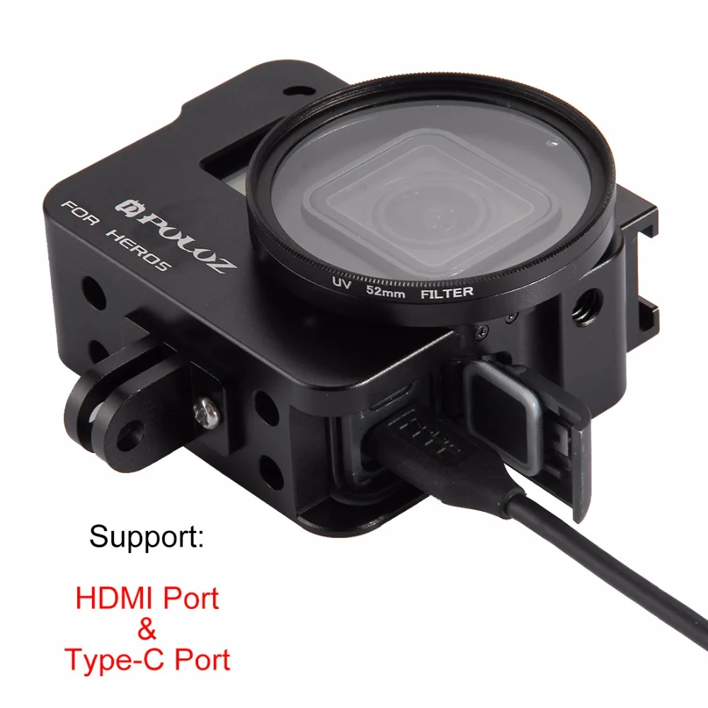 PULUZ for Go Pro Accessories Housing Shell CNC Aluminum Alloy Protective Cage Hard case with 52mm UV Lens GoPro HERO5 HERO 5 | Электроника