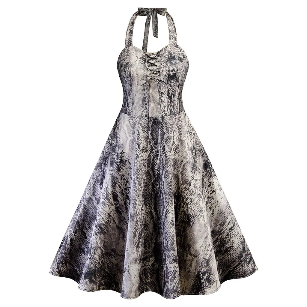 Женское платье Холтер со змеиным принтом с открытыми плечами|Женские платья| |