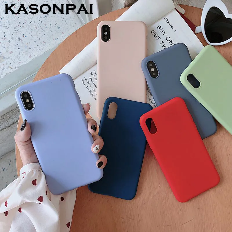Ультра тонкие простые однотонные Чехлы для iPhone 7 8 6 6s Plus X XS XR тонкая мягкая задняя