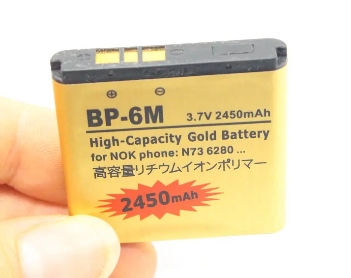 10 шт./лот 2450 мА/ч BP 6M золото запасная батарея для Nokia N73 3250 6151 6233 6234 6280 6282 6288 6290 9300 N77 N93