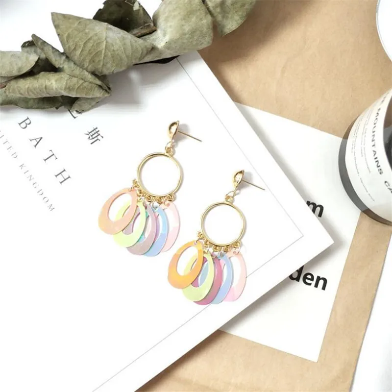 Модные брендовые разноцветные Круглые висячие серьги с кисточками для вечерние