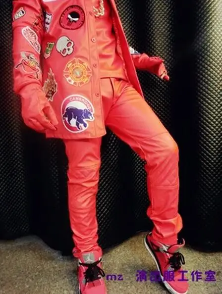 Мужские кожаные брюки Bigbang Ds в байкерском стиле большие размеры для ночных клубов