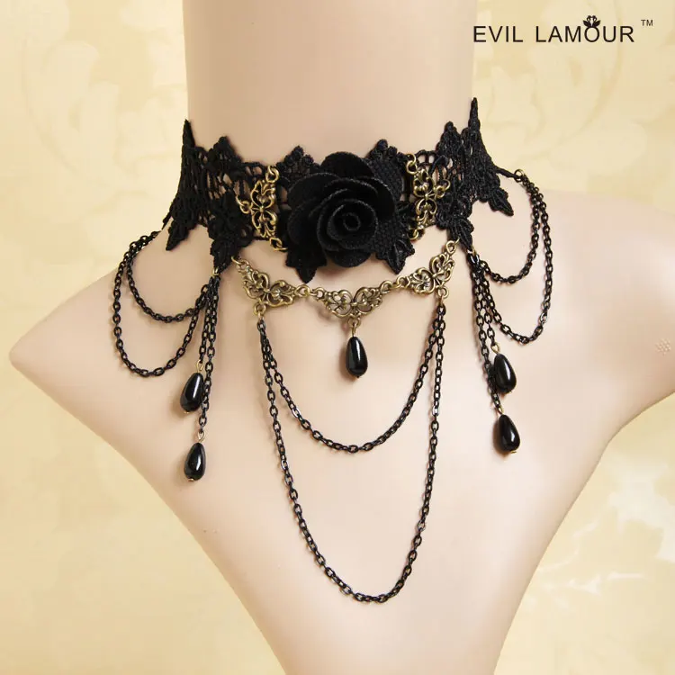 

Princess gothic lolita necklace Goths jewelry vintage black lace false collar chain necklace short necklace ball jewelry JL-161