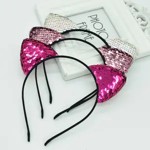 Повязка на голову женская с блестками и рыбьими чешуями, с кошачьими ушками