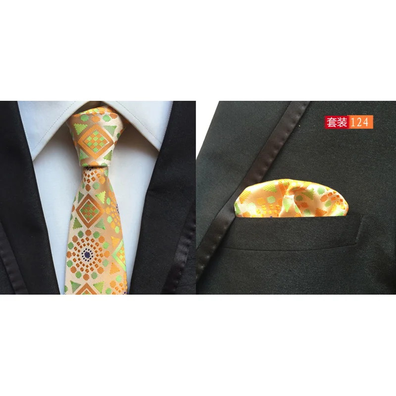 Мужской оранжевый зеленый галстук с геометрическим узором Карманный платок