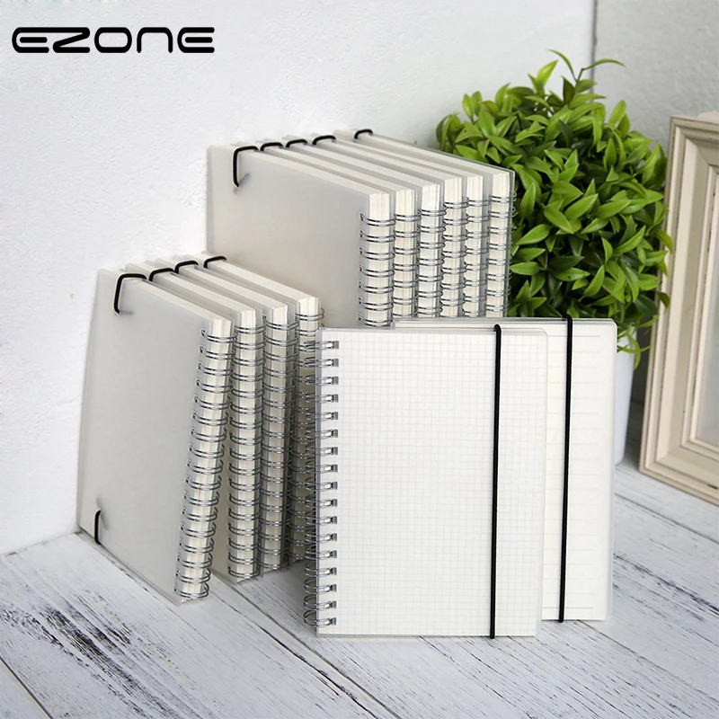 

EZONE A5/A6/B5 Transparent Frosted Notebook Line/Dotted/Grid/Blank Pages Coil Notebook PVC Cover Office School Stationery New