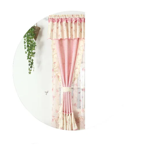as picture curtain Так красиво! Розовые полосатые шторы для девочек, для принцессы, для детской комнаты, для спальни, бежевые, с цветочным рисунком, хлопковые короткие шторы с воланом - Цвет: as picture curtain