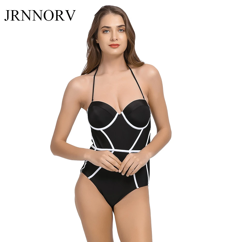 JRNNORV черный кривая Push Up Купальник Одна деталь Монокини Бикини Купальники Maillot De Bain