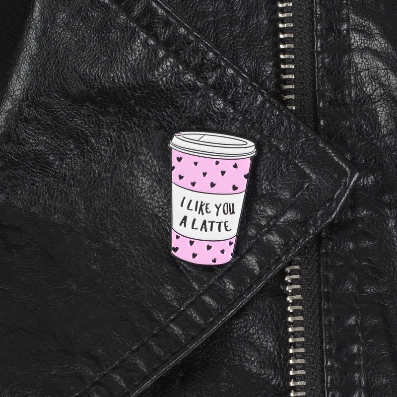 Розовое сердце кофе чашки мягкой эмалью Броши I LIKE YOU A LATTE Кнопка булавки для значок мультфильм ювелирные изделия подарок друзей