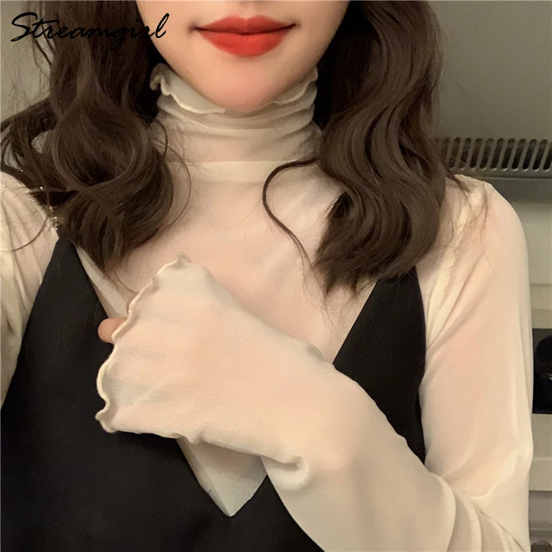 Женская прозрачная блузка Streamgirl с высоким воротом сетчатый топ 2019|Блузки| |