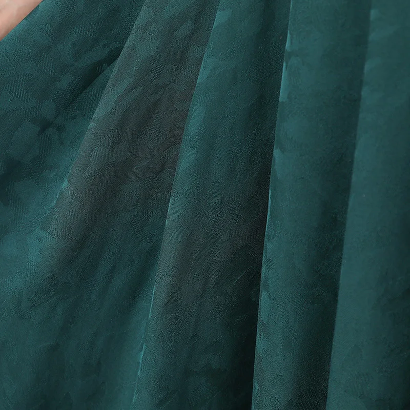 VOA миди шелковые платья летние темно-зеленые с коротким рукавом повседневные