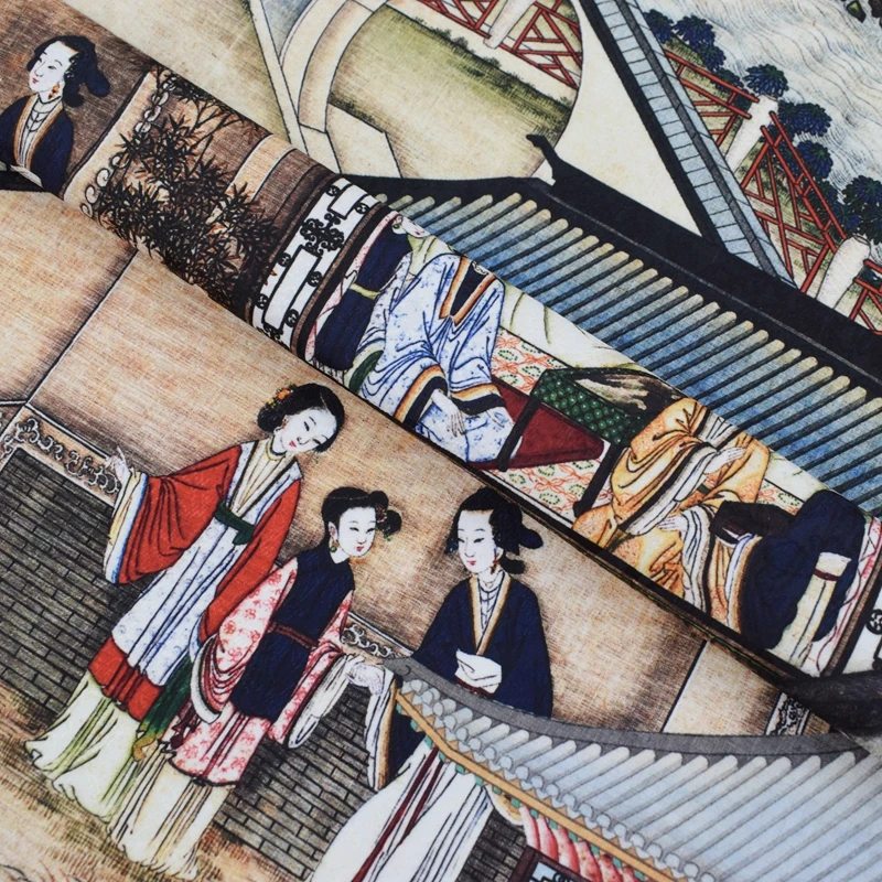 120*145 см/шт. Qingming Shanghe Tu цифровой живописи жаккардовая ткань для летнее платье telas